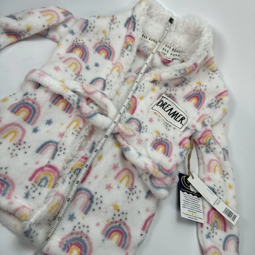 NWT Toddler Little Girl Rae Dunn Dreamer Patch Rainbow Print Fleece Robe